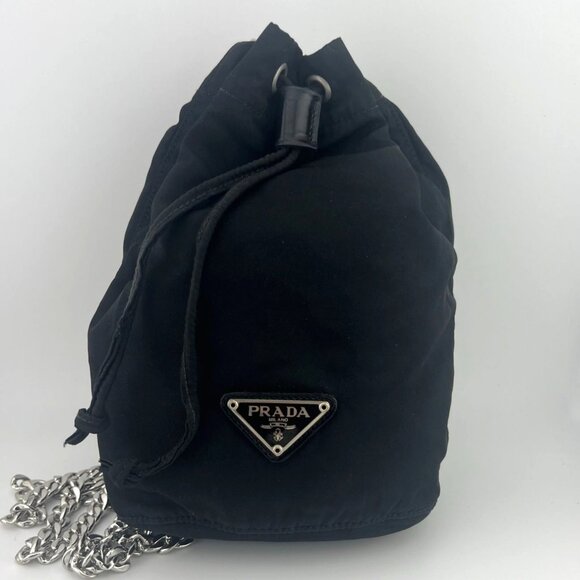 Prada Handbags - Authentic Prada Bucket Drawstring Pouch Bag Nero Nylon Vintage Black Handbag